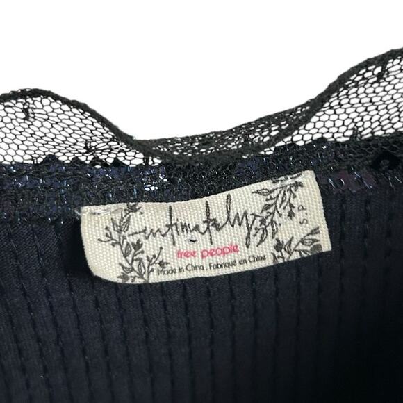 Intimately Free People Navy Blue Sassy Sequin Black Lace Trim Top Womens Small - Picture 4 of 7